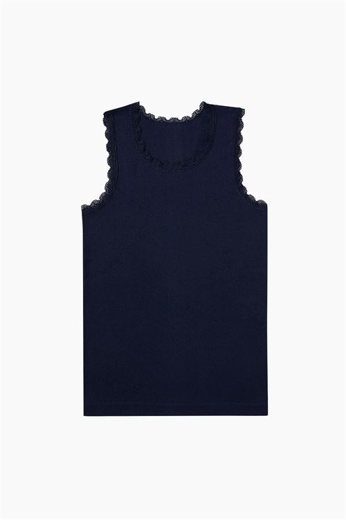 Girls %100 Cotton Lace-Collar Wide Strap Vest 6