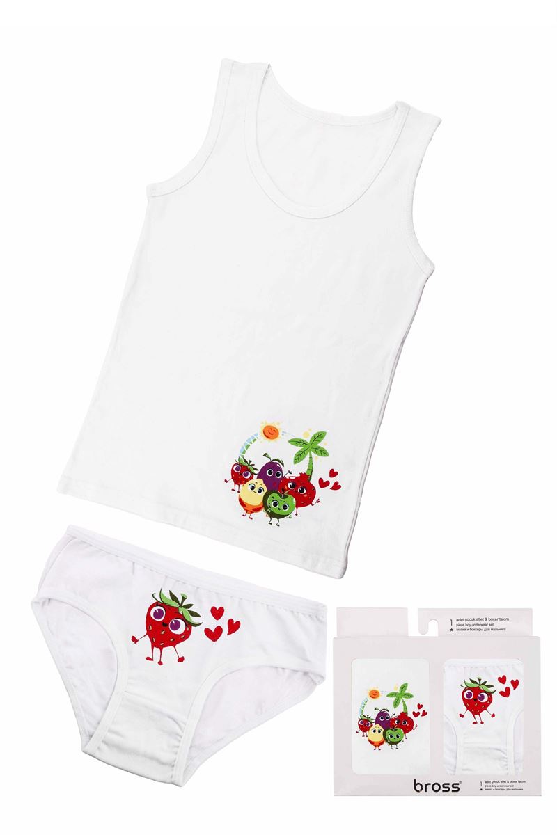 BROSS WHITE STRAWBERRY PATTERNED UNDERSHIRT-PANTIES SET BOX WHITE