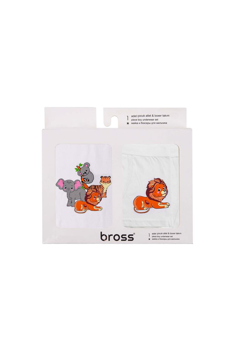 BROSS BOYS' ANIMALS VEST BOXER PACK WHITE