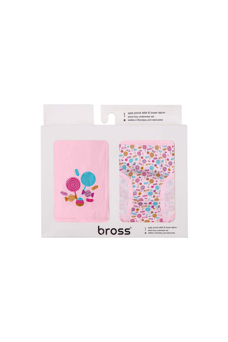 BROSS KUTULU PUDRA ŞEKER  DESENLİ ATLET-KÜLOT TAKIM PUDRA
