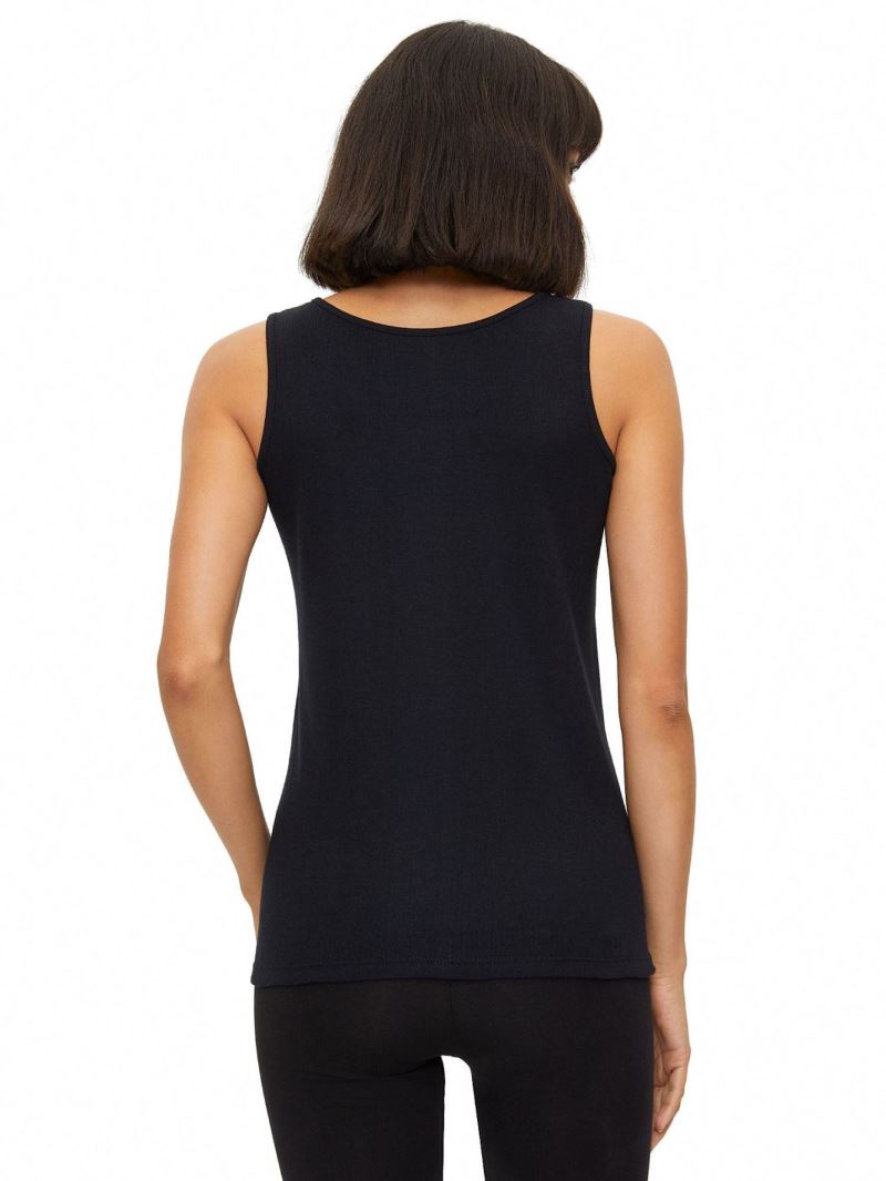 WOMEN %100 COTTON WIDE STRAP VEST BLACK