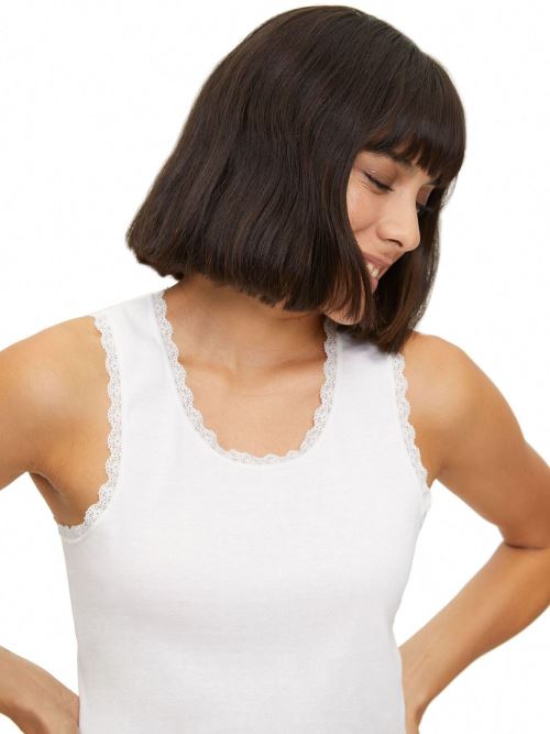 Women %100 Cotton Lace-Collar Wide Strap Vest 6