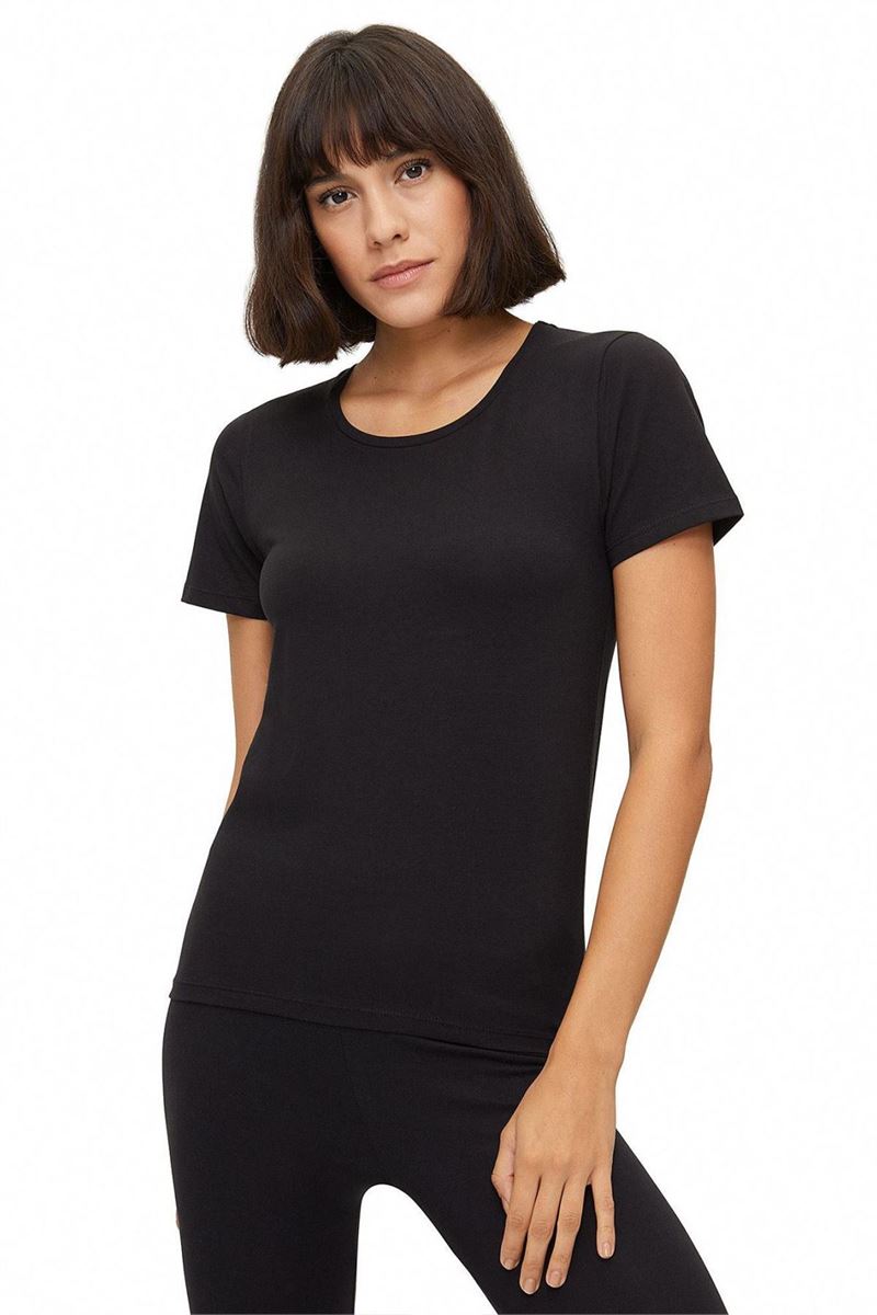 WOMEN LYCRA CREW-NECK T-SHIRT BLACK