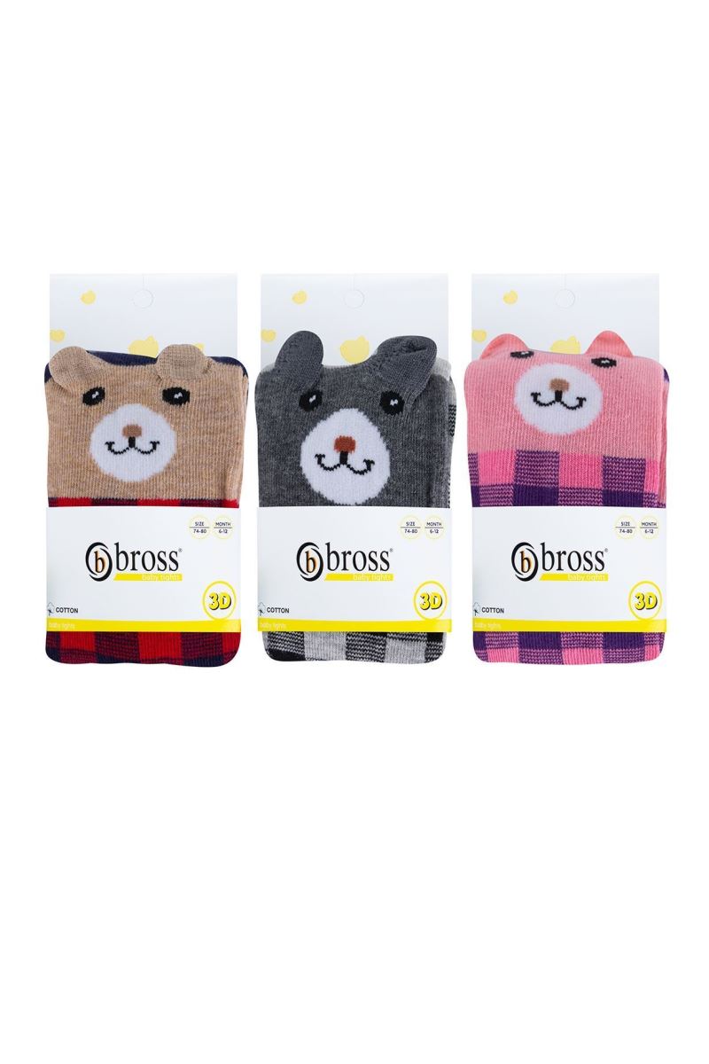 BROSS 3D BEAR PATTERNED BABY GIRLS  SOCKS ASORTY