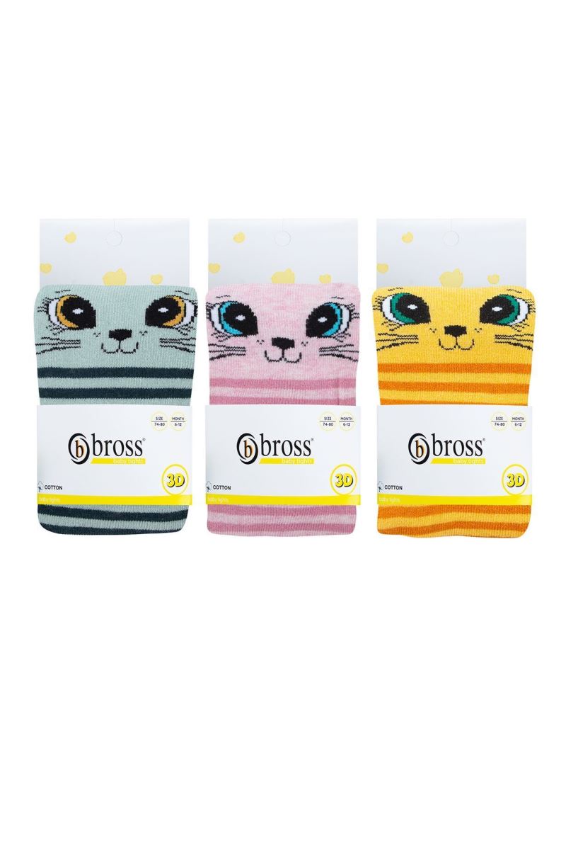 BROSS 3D CAT PATTERNED BABY GIRLS  SOCKS ASORTY