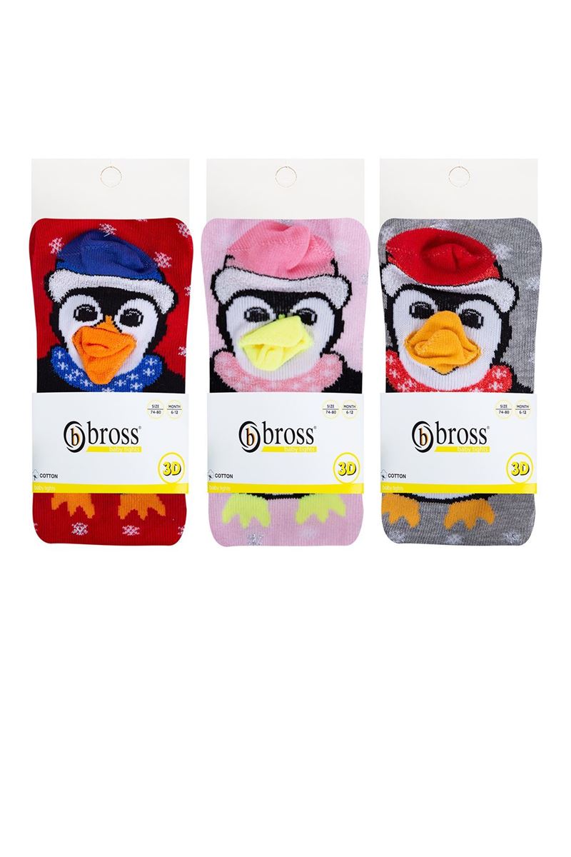 BROSS 3D PENGUIN PATTERNED BABY GIRLS  SOCKS ASORTY
