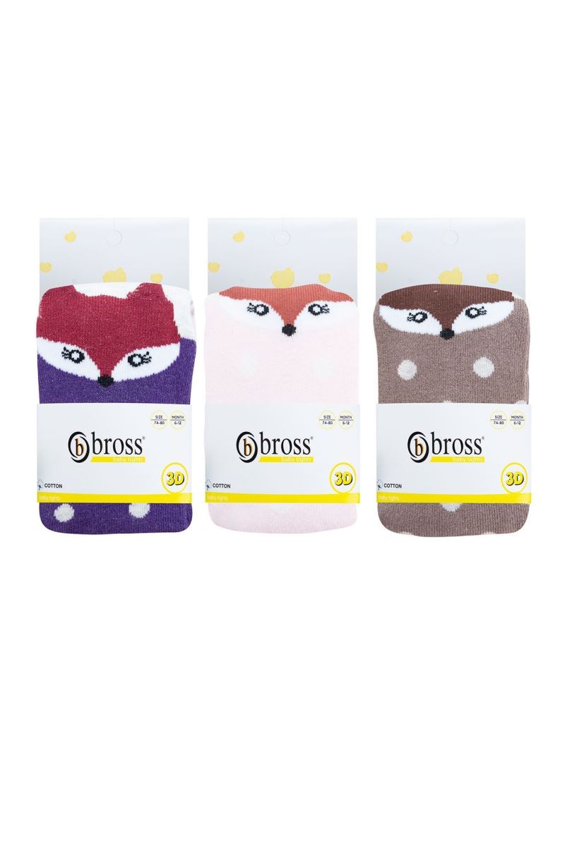 BROSS 3D FOX PATTERNED BABY GIRLS  TIGHTS ASORTY