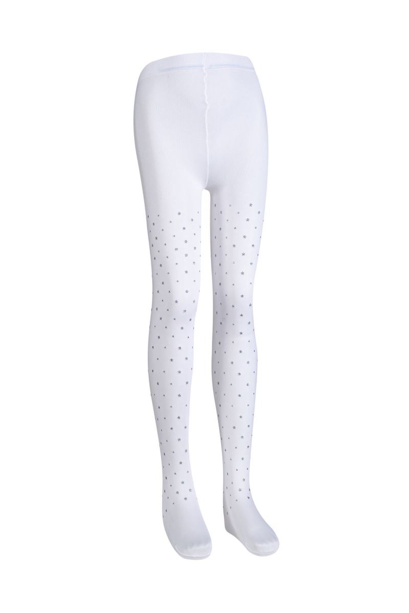 BROSS STAR PATTERNED GIRLS  MICRO TIGHTS WHITE GRAY PRINTED