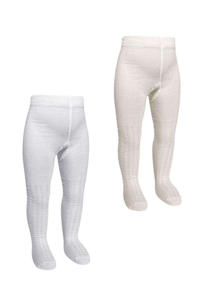 BROSS SIMPLE EMBOSSED PATTERNED BABY GIRLS  TIGHTS WHITE