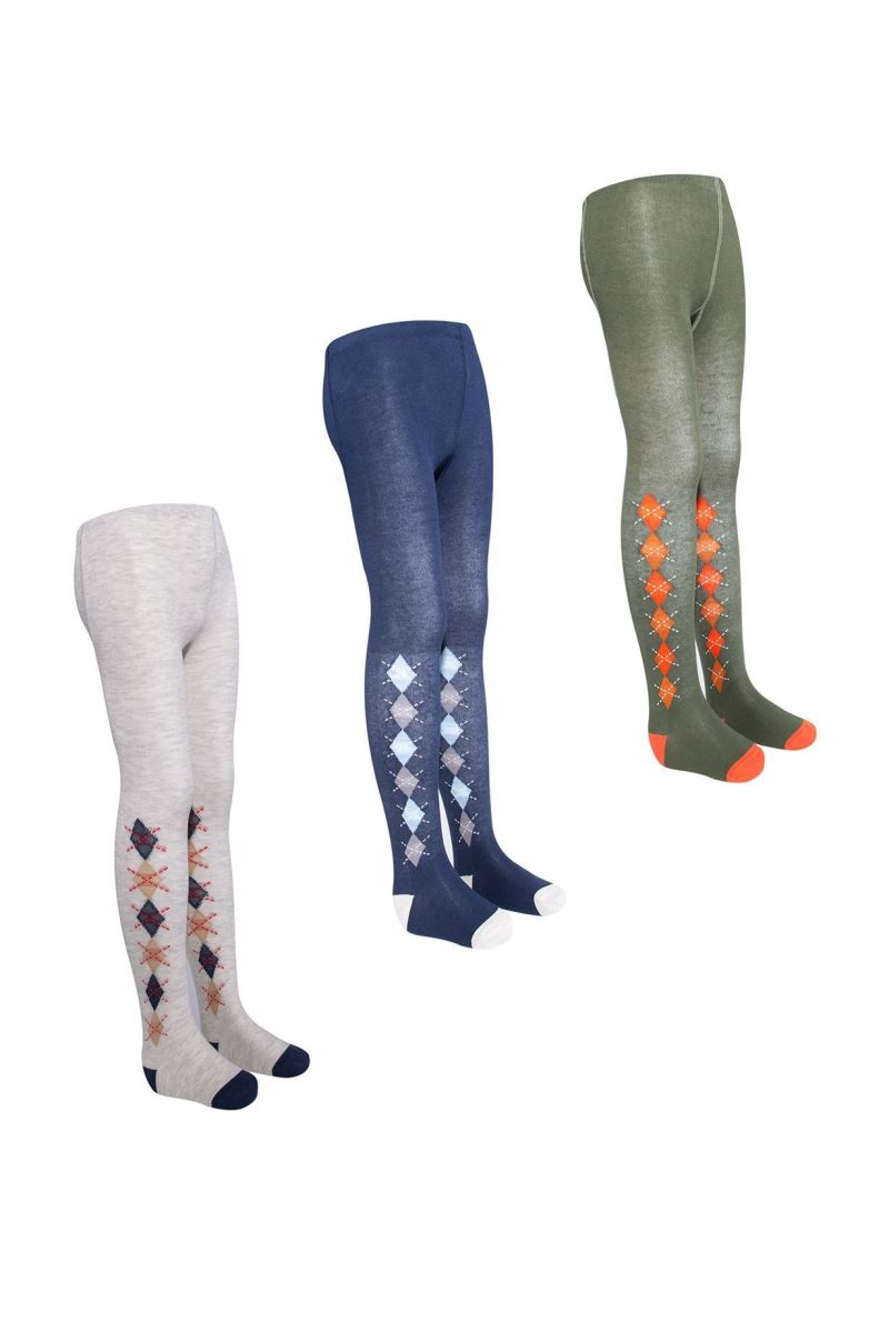 BROSS CHECKED PATTERNED BOYS  TIGHTS ASORTY