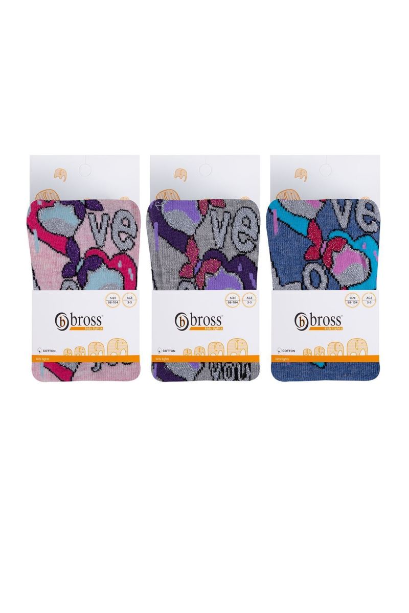 BROSS LOVE YAZILI KALP DESENLİ KIZ ÇOCUK KÜLOTLU ÇORAP ASORTİ