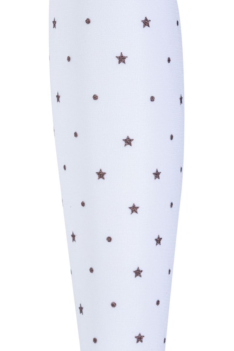 BROSS STAR PATTERNED GIRLS  MICRO TIGHTS WHITE GRAY PRINTED