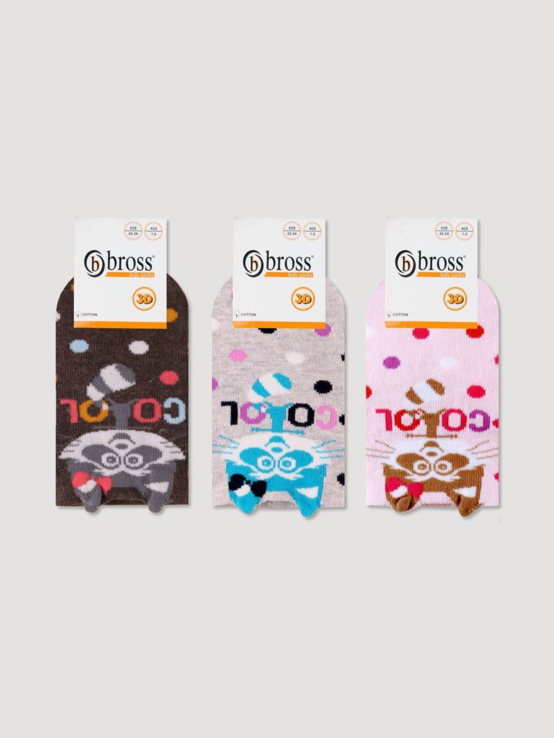 BROSS 3D RACCOON PATTERNED GIRLS  SOCKS ASORTY