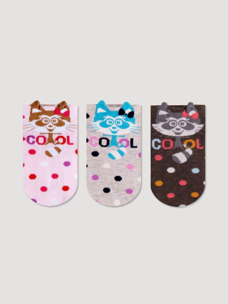 BROSS 3D RACCOON PATTERNED GIRLS  SOCKS ASORTY