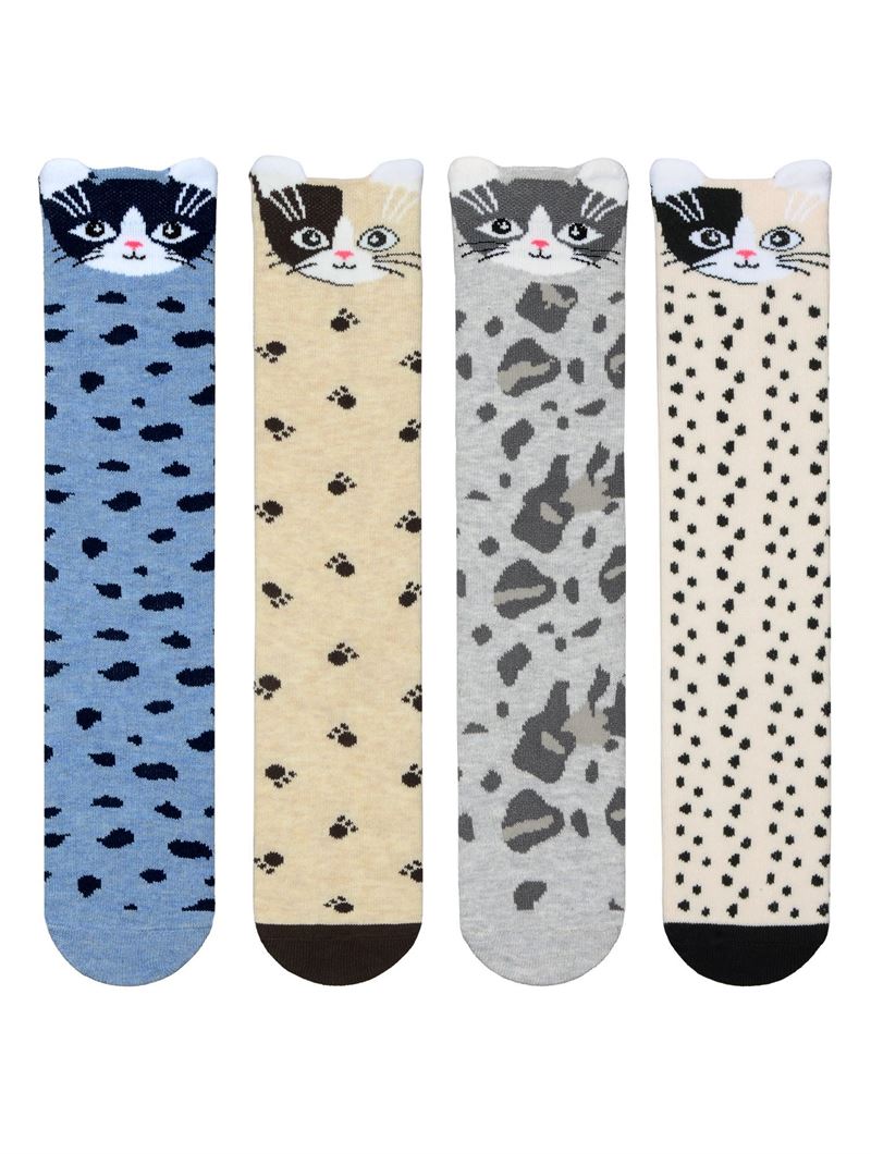 BROSS 3D CAT PATTERNED GIRLS  KNEE HIGH SOCKS ASORTY