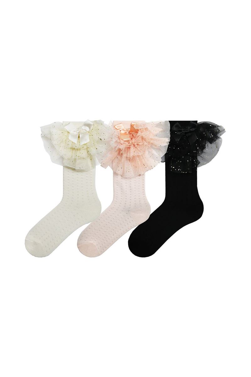 BROSS EMBOSSED KIDS KNEE HIGH SOCKS WITH ACCESSORY WHITE