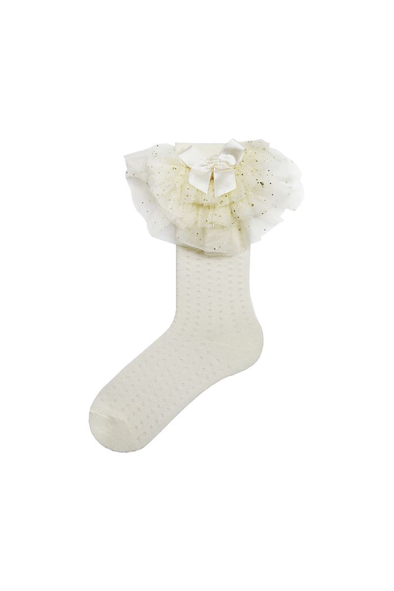 BROSS EMBOSSED KIDS KNEE HIGH SOCKS WITH ACCESSORY WHITE