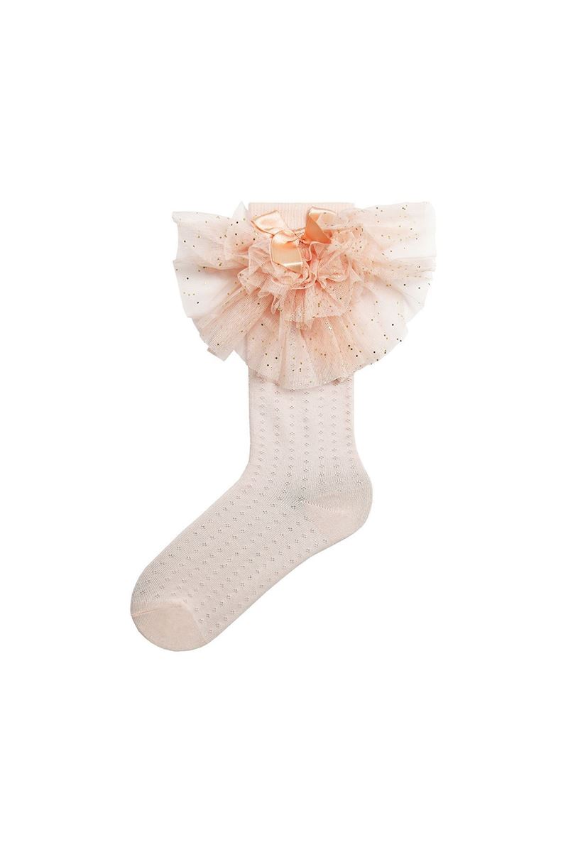 BROSS EMBOSSED KIDS KNEE HIGH SOCKS WITH ACCESSORY WHITE