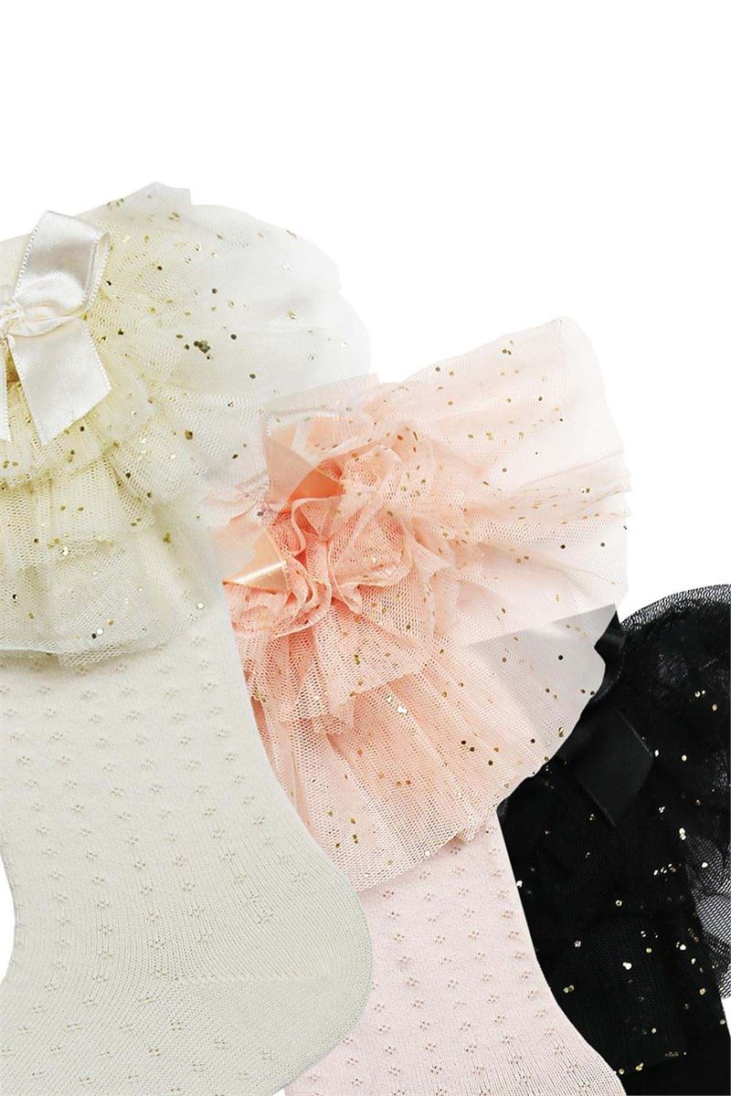 BROSS EMBOSSED KIDS KNEE HIGH SOCKS WITH ACCESSORY WHITE