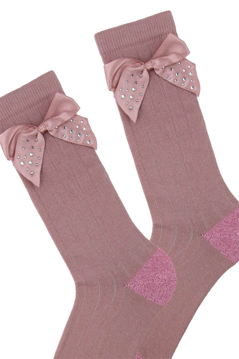 BROSS GIRLS' COLOR BOW KNEE-HIGH SOCKS ASORTY