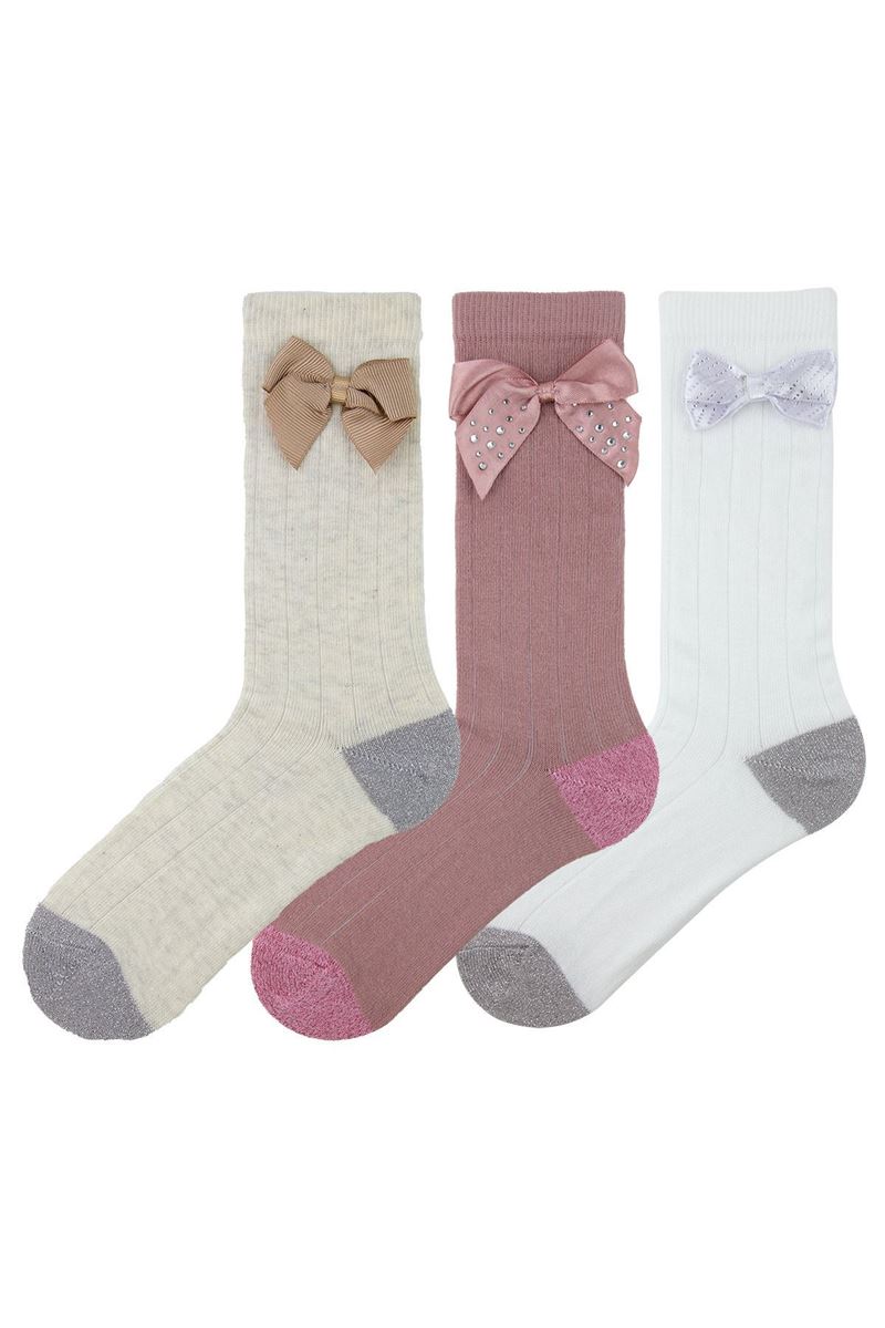 GIRLS' COLOR BOW KNEE-HIGH SOCKS ASORTY