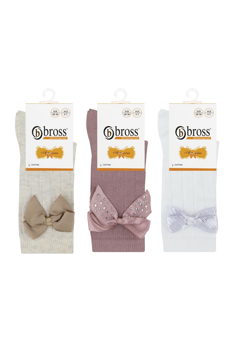 BROSS GIRLS' COLOR BOW KNEE-HIGH SOCKS ASORTY