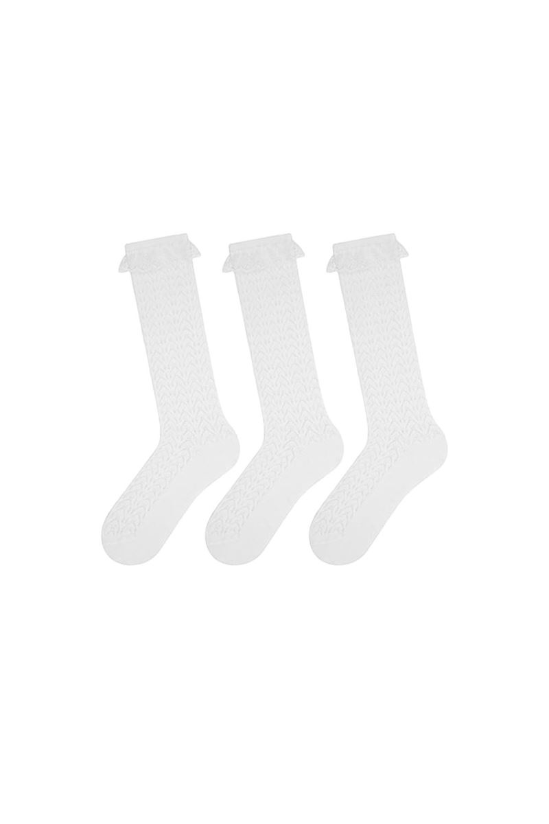 BROSS LACEY NET GIRLS  HIGH KNEE SOCKS WHITE