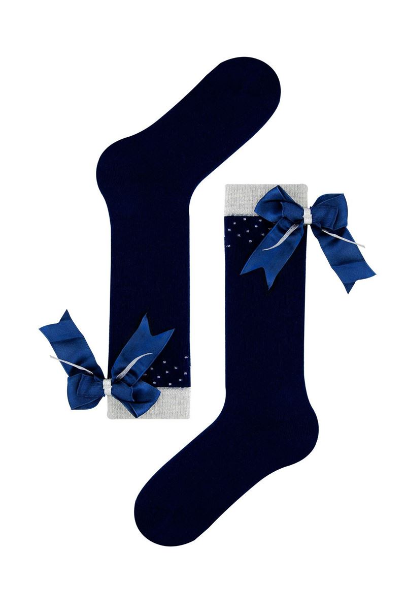 BROSS GIRL KNEE-HIGH SOCKS POINT BOW PATTERNED ASORTY