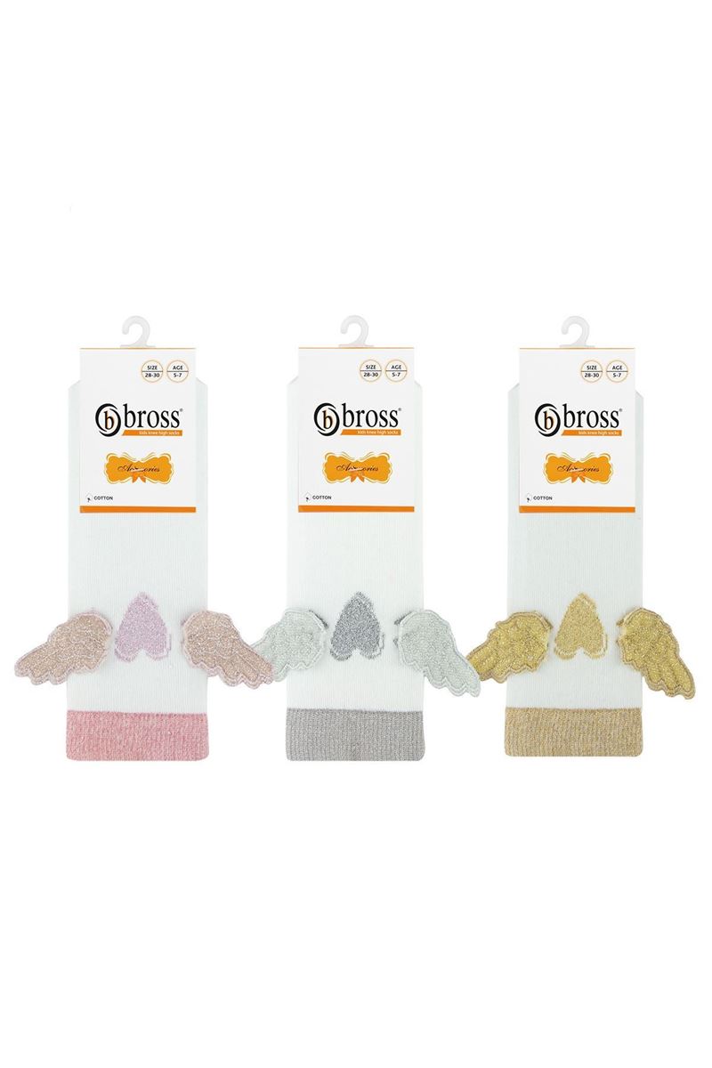 BROSS GIRL KNEE-HIGH SOCKS WING PATTERNED ASORTY