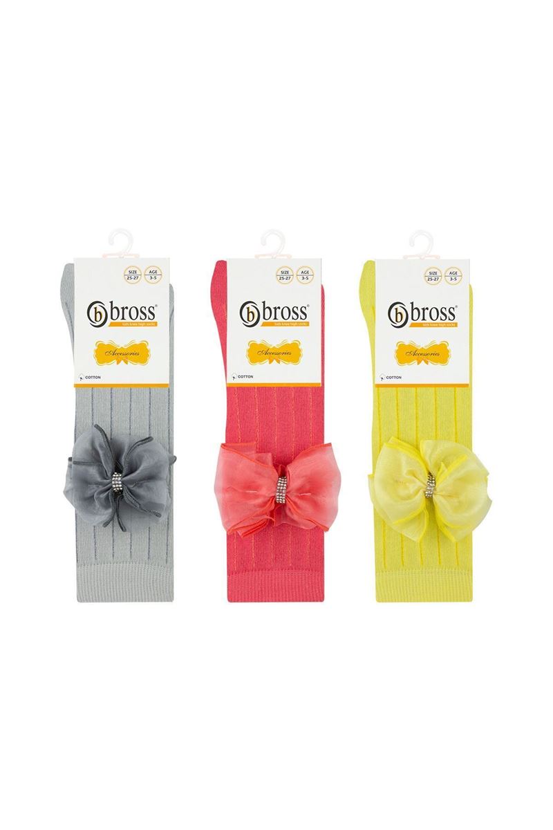 BROSS COLOR RIB GIRL KNEE HIGH SOCKS ASORTY