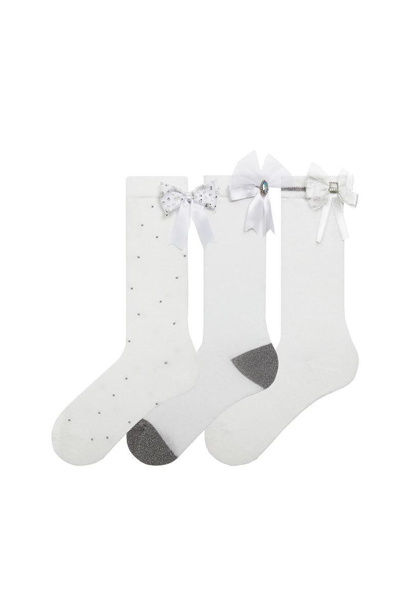 BROSS SILVER BOW ACCESSORY KNEE HIGH GIRL SOCKS ASORTY