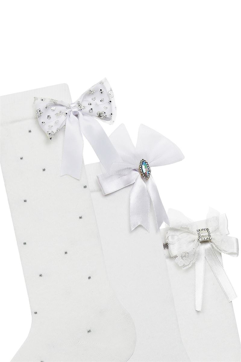BROSS SILVER BOW ACCESSORY KNEE HIGH GIRL SOCKS ASORTY