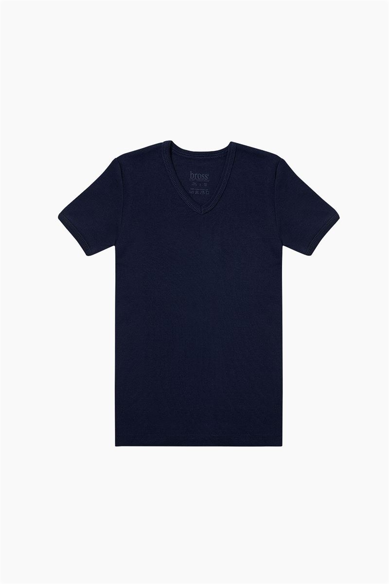 BOYS %100 COTTON V-NECK T-SHIRT NAVY BLUE