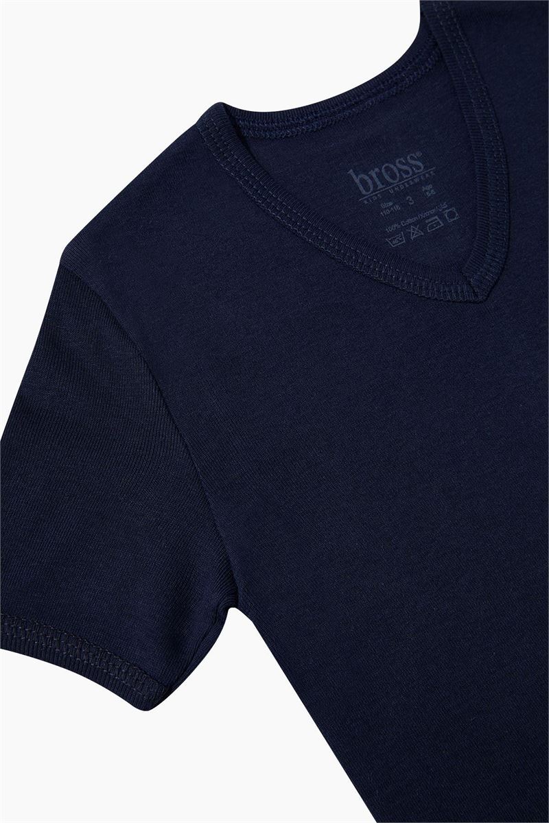 BOYS %100 COTTON V-NECK T-SHIRT NAVY BLUE