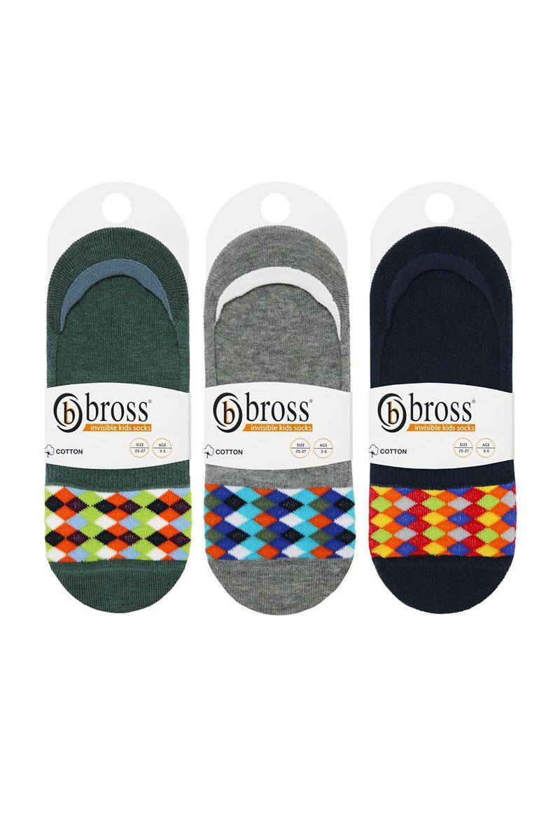 BROSS CHECKED PATTERNED BOYS NO SHOW SOCKS ASORTY