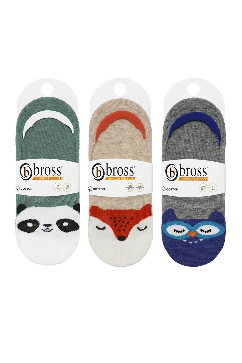 BROSS ANIMAL PATTERNED BOYS NO-SHOW SOCKS ASORTY