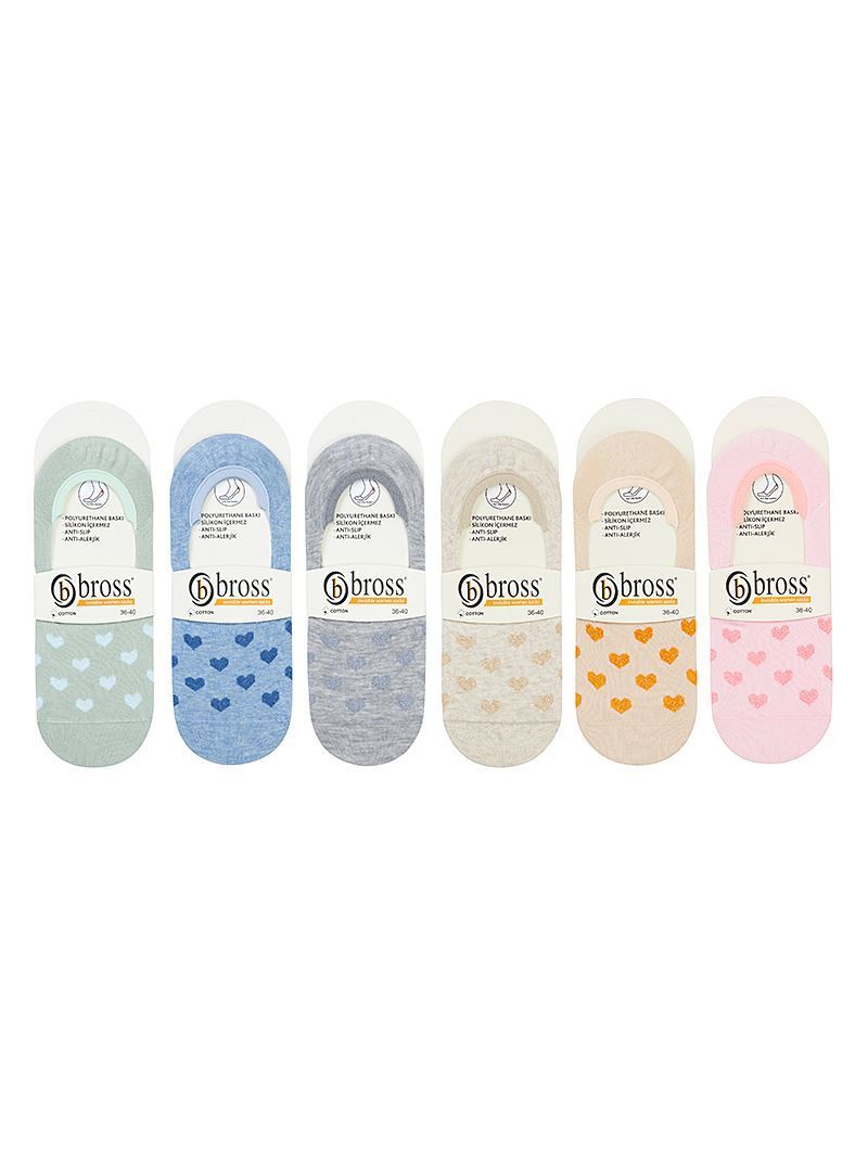 BROSS HEART PATTERNED  WOMEN S INVISIBLE SOCKS ASORTY
