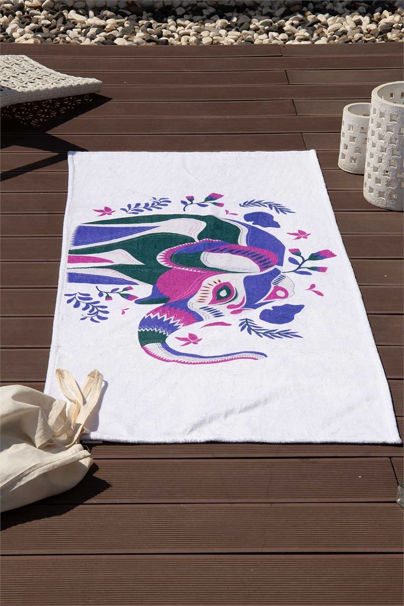 BROSS COLORFUL ELEPHANT PATTERN BEACH TOWEL 75X100 GREY