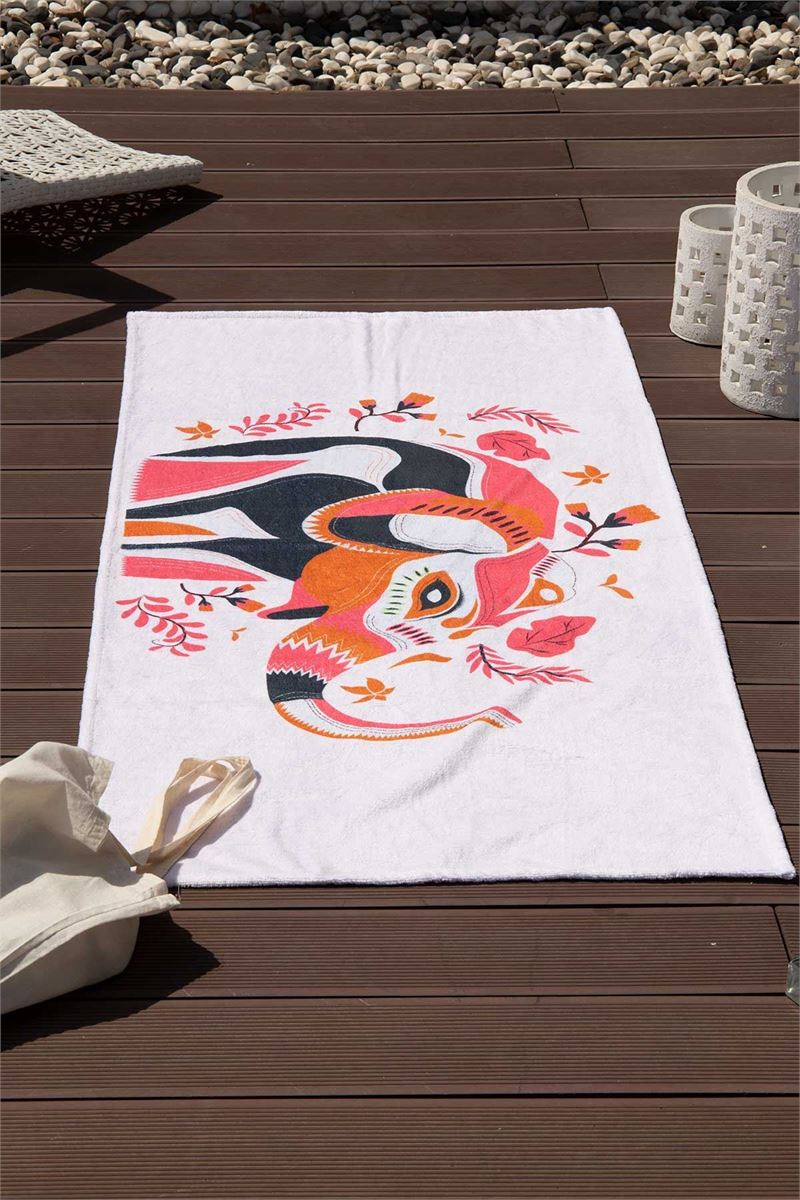 BROSS COLORFUL ELEPHANT PATTERN BEACH TOWEL 75X100