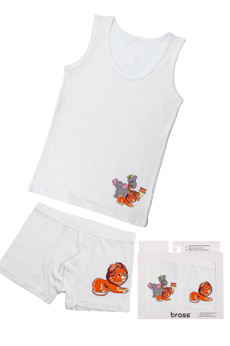 BOYS' ANIMALS VEST BOXER PACK WHITE