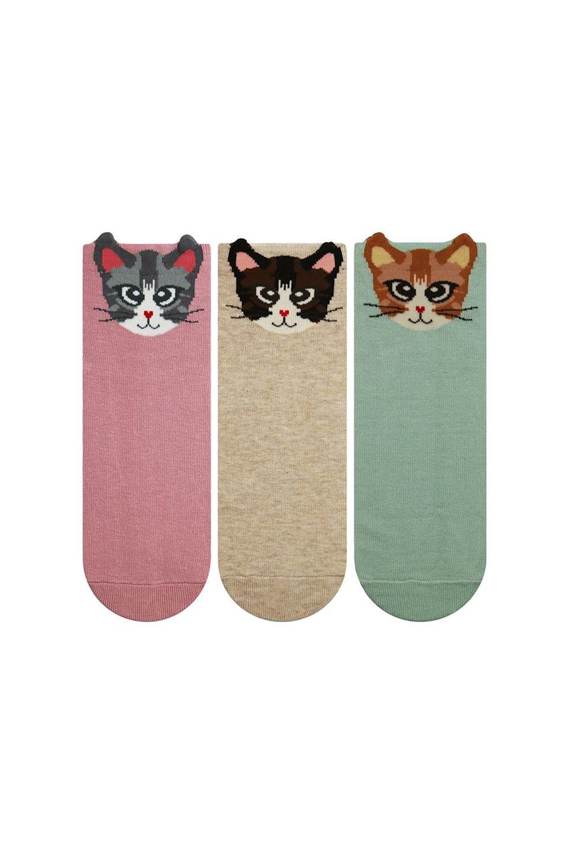BROSS 3D CAT PATTERNED WOMENS MID-CALF SOCKS ASORTY