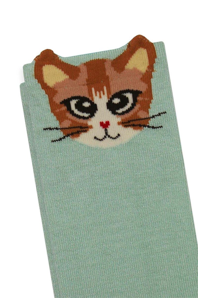 BROSS 3D CAT PATTERNED WOMENS MID-CALF SOCKS ASORTY