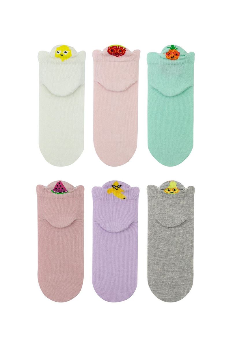 BROSS 3D FRUIT PATTERNED GIRLS SHORT-CALF SOCKS ASORTY