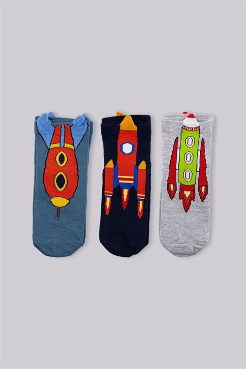 3D Spacecraft Patterned Boys Short-Calf Socks 12