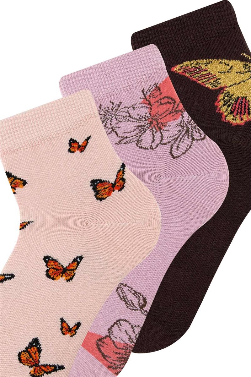 BROSS WOMAN MID-CALF SOCKS BUTTERFLY PATTERNED ASORTY