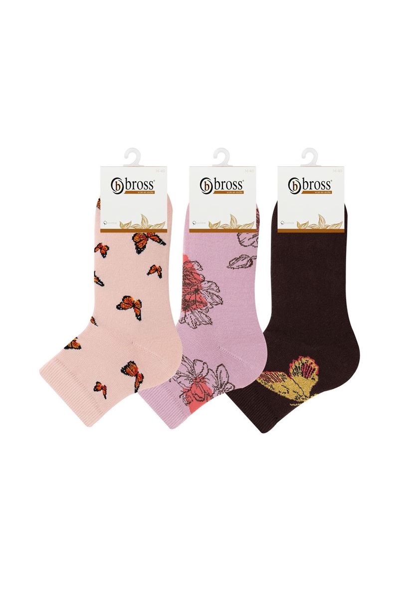 BROSS WOMAN MID-CALF SOCKS BUTTERFLY PATTERNED ASORTY