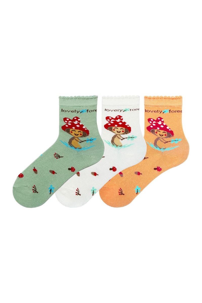 BROSS MUSHROOM PATTERNED KIDS MID-CALF SOCKS ASORTY