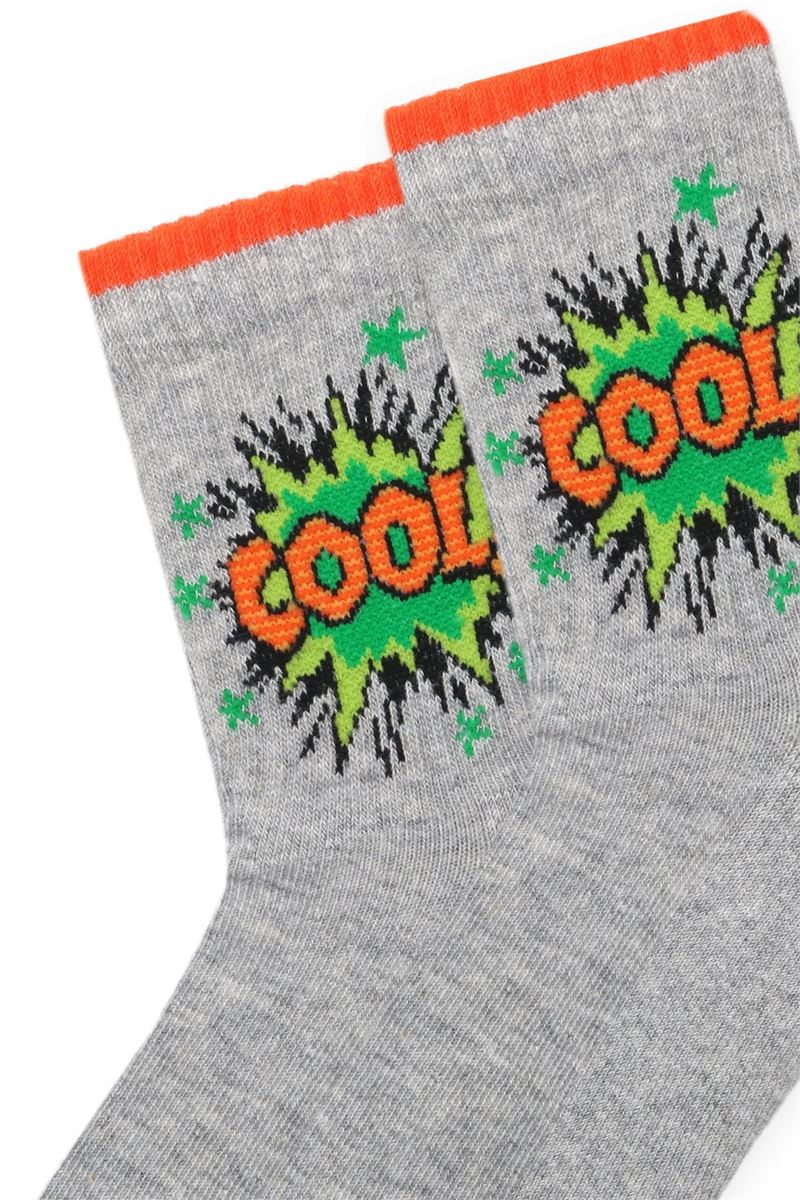 BROSS SLOGAN PATTERNED BOYS HALF TOWEL FABRIC SOCKS ASORTY