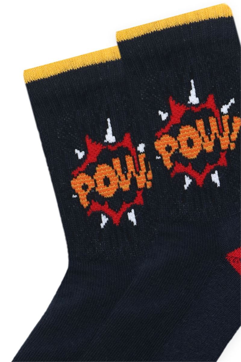 BROSS SLOGAN PATTERNED BOYS HALF TOWEL FABRIC SOCKS ASORTY