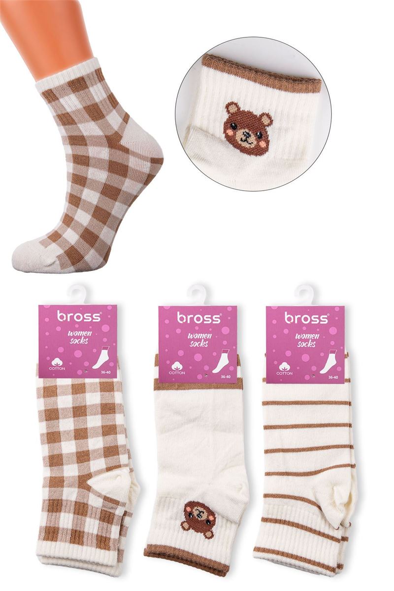 BROSS WOMEN TEDDY BEAR MID-CALF SOCKS ASORTY